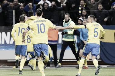 Sweden 2-1 Denmark: Ibrahimovic and Forsberg fire Swedes to first leg lead