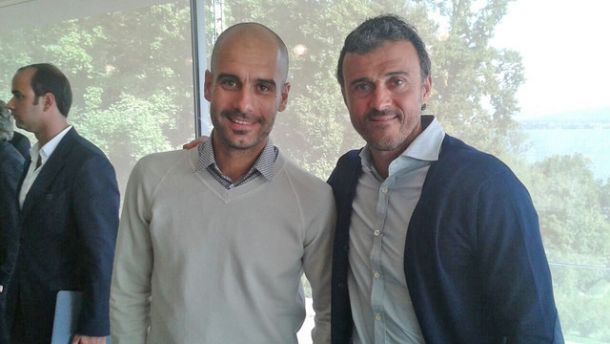 Guardiola y Luis Enríque, con la UEFA en Nyon
