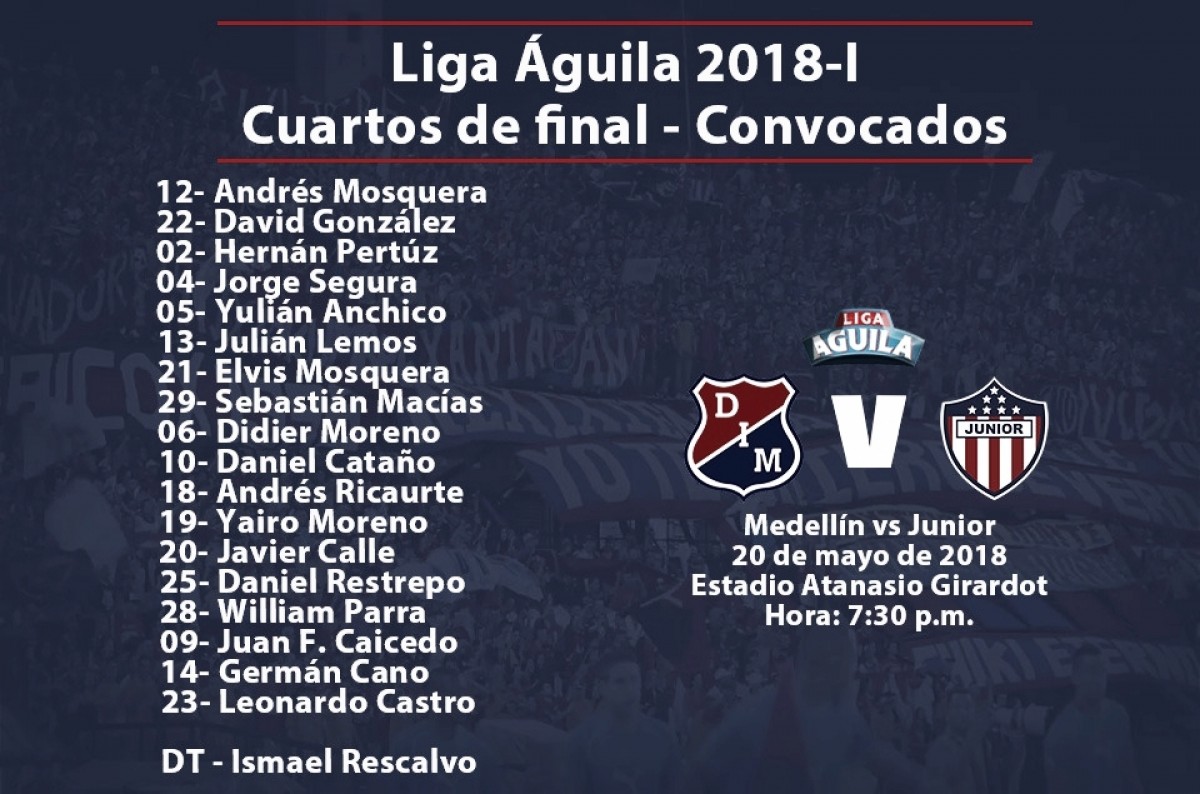 Convocados del DIM para el partido de vuelta de cuartos de final Convocados del DIM para el partido de vuelta de cuartos de final