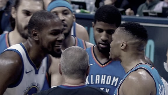 El momento de la jornada: Westbrook y Durant se trenzan en la victoria de los Thunder