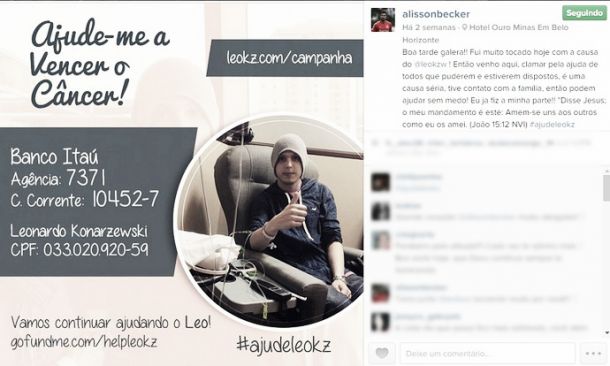 Goleiro do Internacional, Alisson participa de campanha para ajudar torcedor do Grêmio a curar câncer