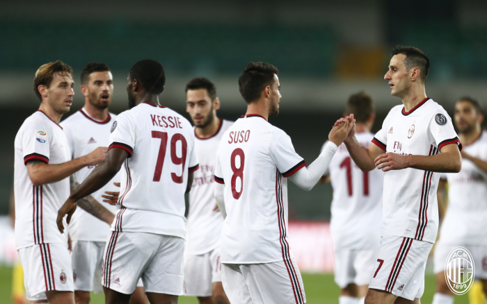 Chievo-Milan 1-4, Suso la sblocca, Calhanoglu e Kalinic fanno respirare Montella