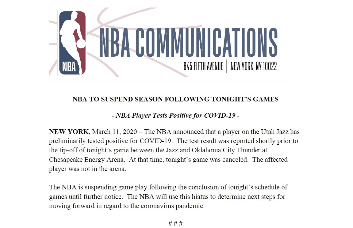 El coronavirus azota la NBA: se suspende la temporada
