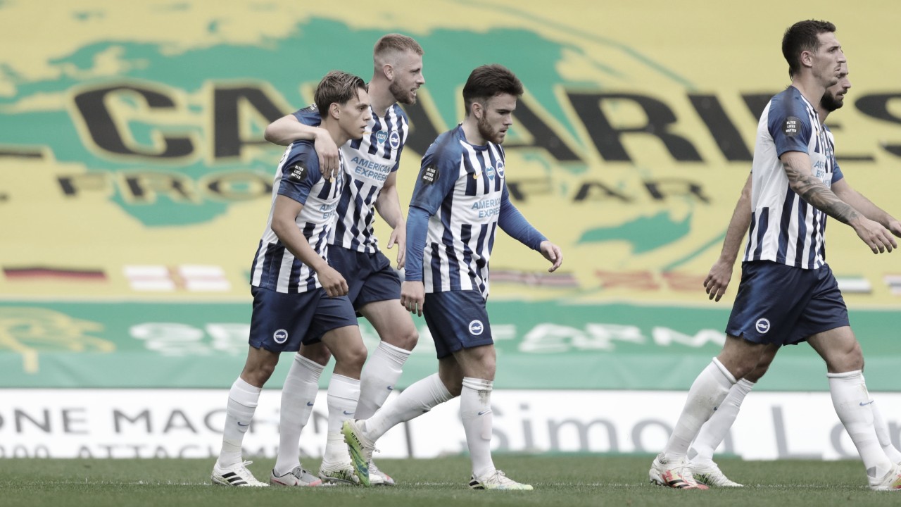 Brighton vence lanterna Norwich e aumenta distância para zona de rebaixamento Brighton vence lanterna Norwich e aumenta distância para zona de rebaixamento