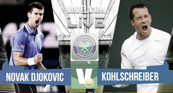 Risultato Djokovic - Kohlschreiber, primo turno Wimbledon 2015 (3-0)
