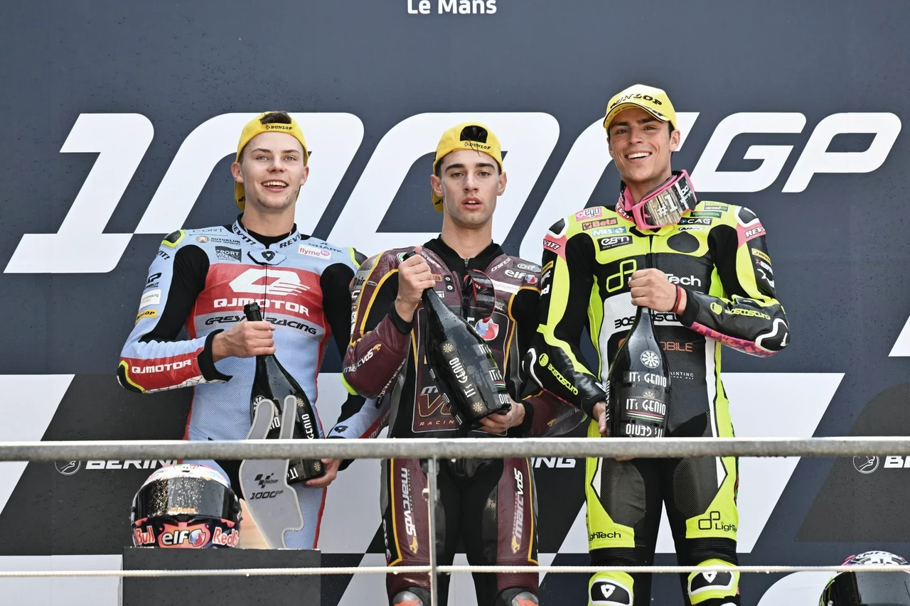 El podio del GP de Francia de Moto2 al habla: Arbolino nuevo líder del campeonato