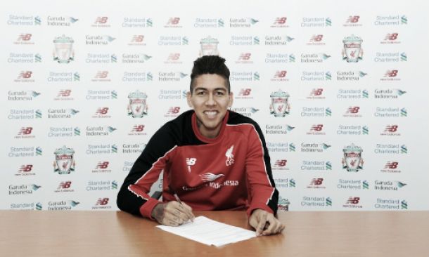 Liverpool's new no.11 Roberto Firmino trains at Melwood for the first time