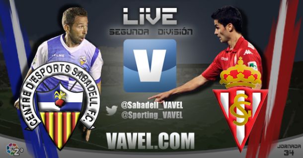 Resultado Sabadell - Sporting en la 34ª jornada de la Liga Adelante (2-0)