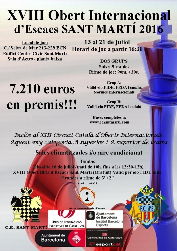 Mañana día 13, comienza el XVIII Open Internacional de Sant Martí.