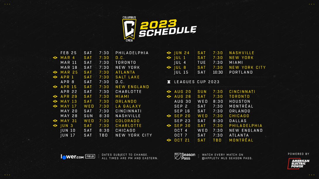 Columbus Crew release 2023 schedule