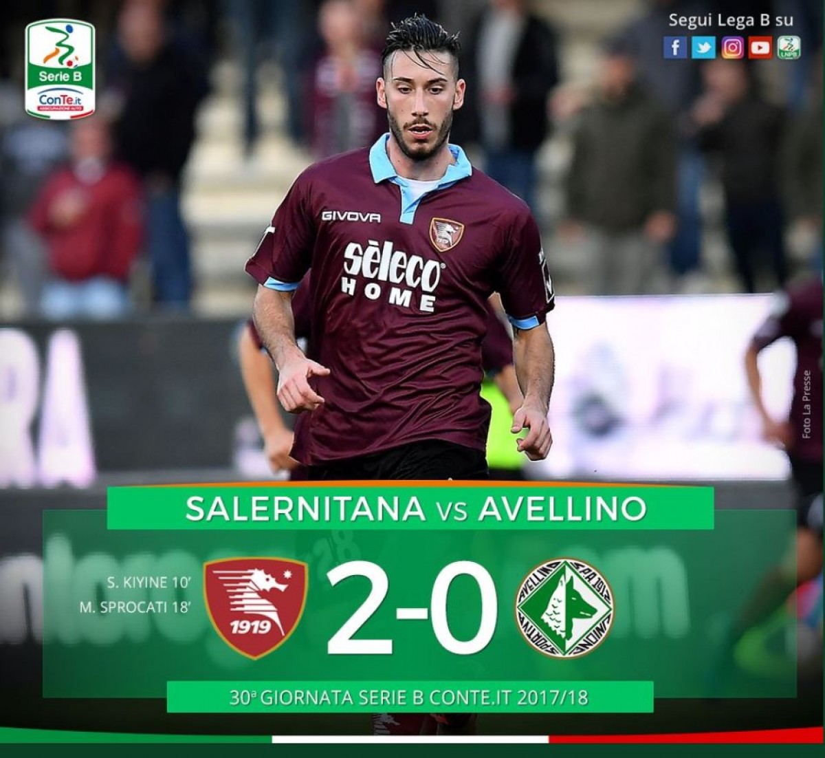 Serie B: la Salernitana chiude il derby in 20 minuti, l'Avellino mai in partita