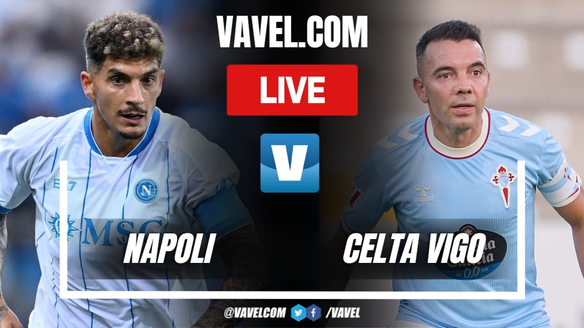 Napoli and Celta Vigo players competing for possession during a preseason friendly match in Naples.