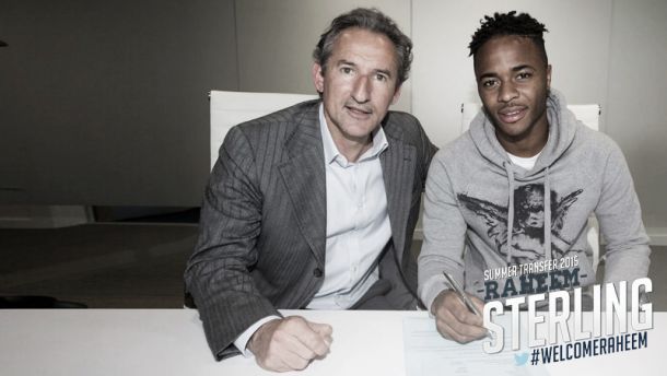 Sterling pictured after signing for City (photo: mcfc.com)