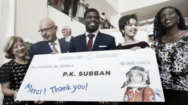 P.K. Subban dona 10 millones de dólares al Hospital de niños de Montreal