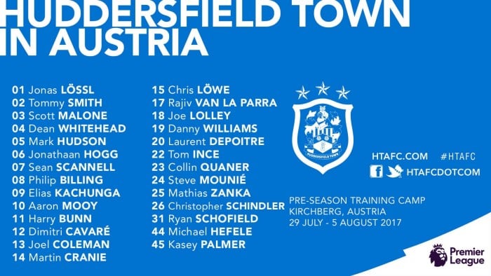 Huddersfield Town announce their squad for pre-season training camp
