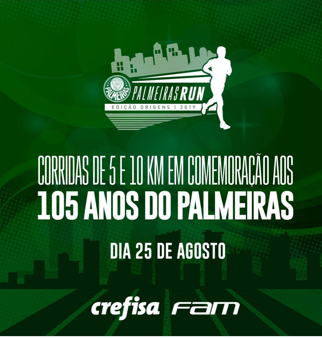 Para celebrar 105 anos do Palmeiras, torcedores vão participar de corrida de rua