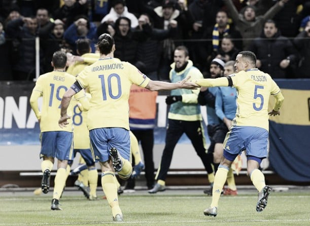 Sweden 2-1 Denmark: Ibrahimovic and Forsberg fire Swedes to first leg lead